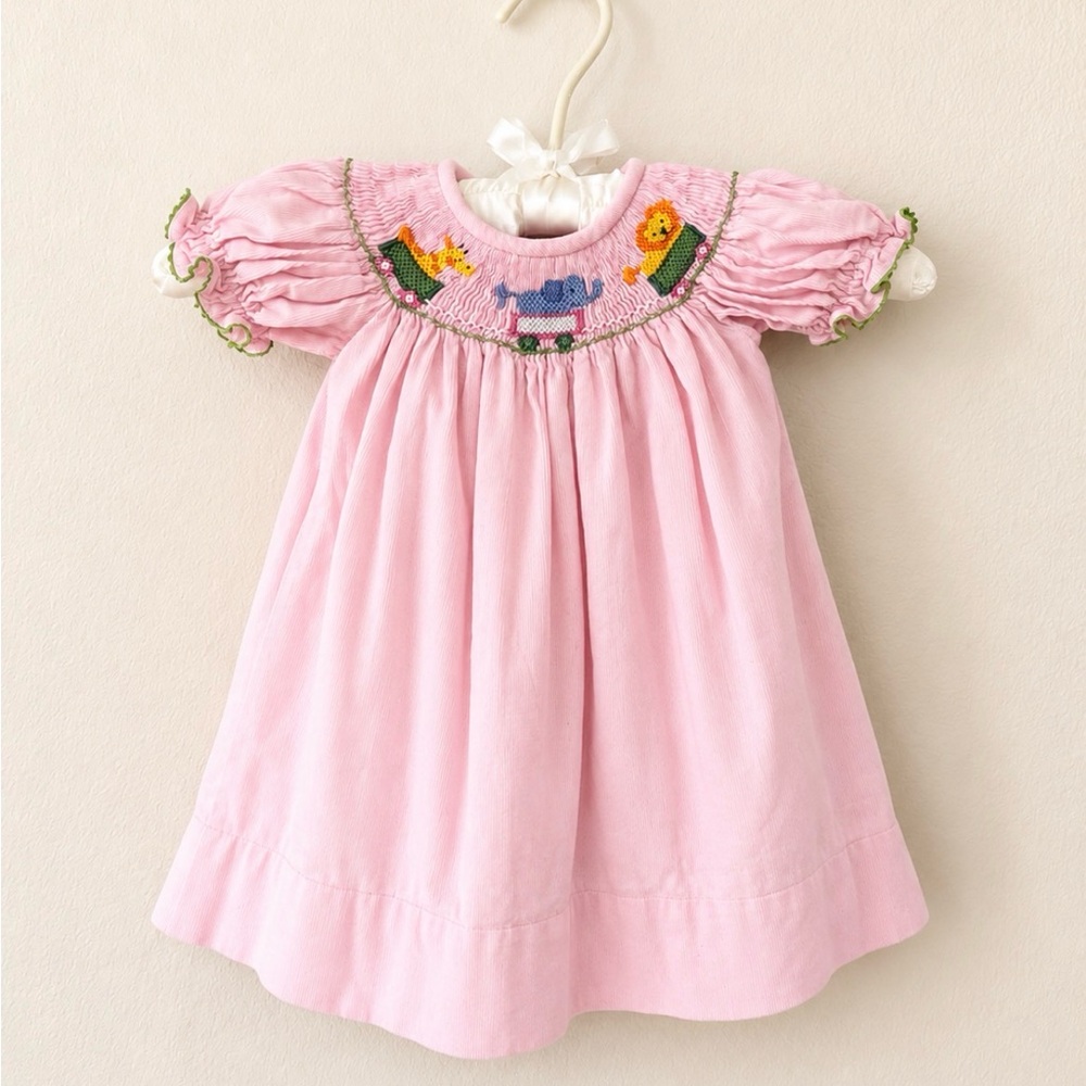 Anavini Girls Pink Corduroy Bishop Dress | Animal Train